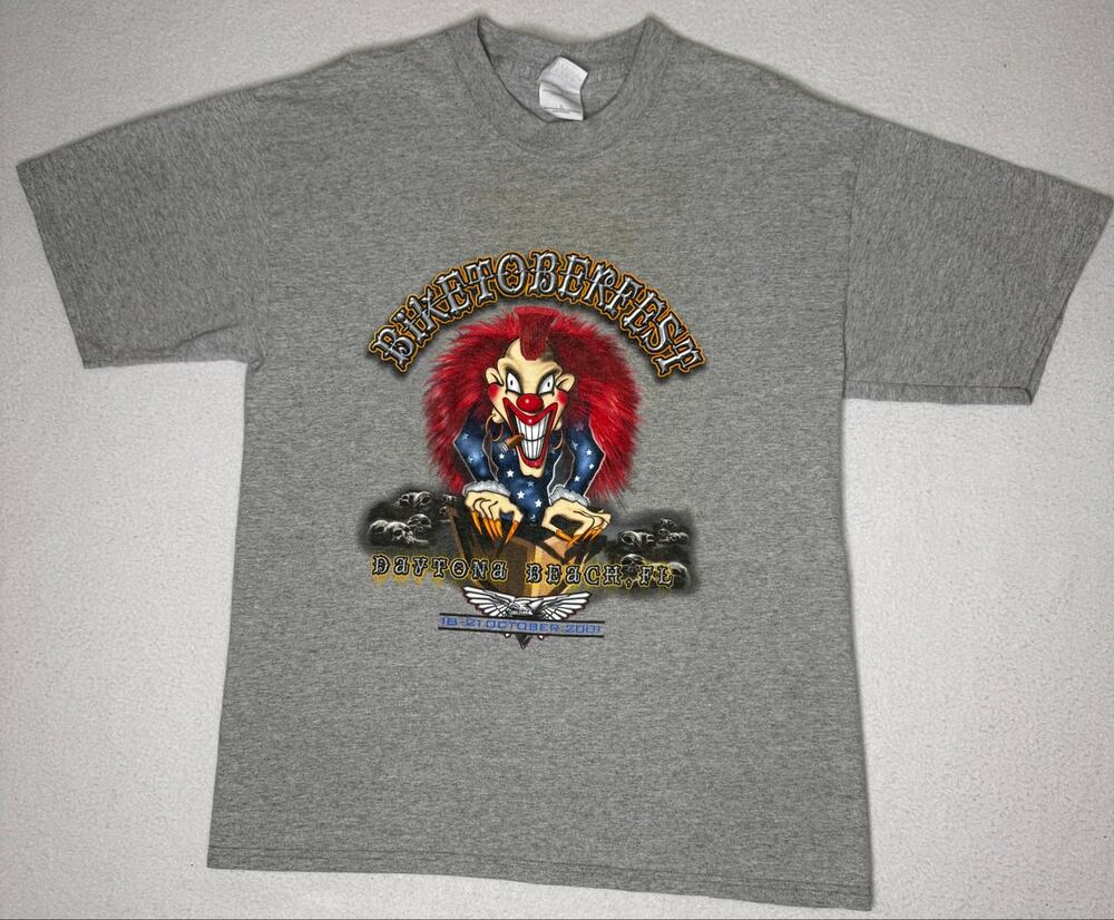 Vintage 2001 Biketoberfest Daytona Beach Clown Biker T Shirt Gray Large Y2K